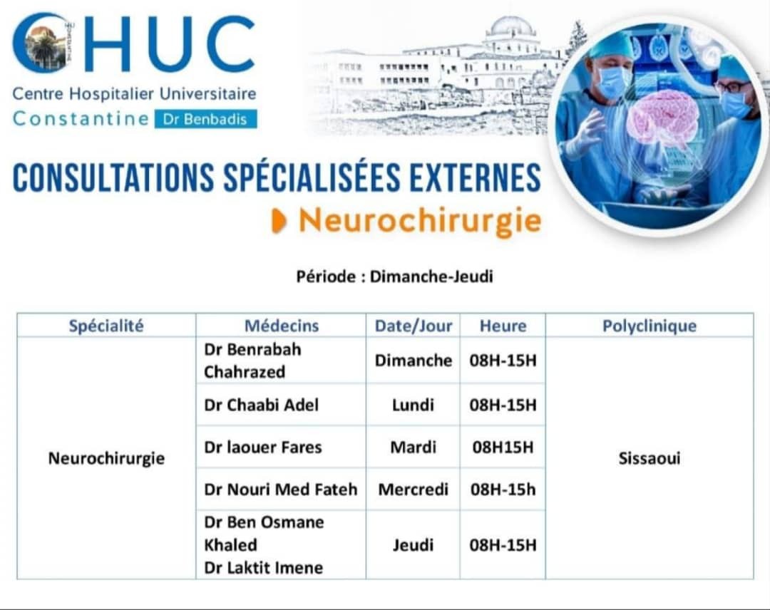 Consultations spécialisées externes - Neurochirurgie